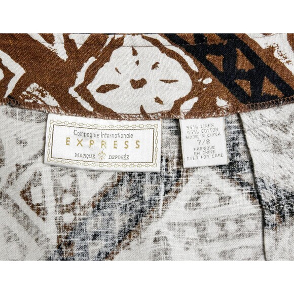 1990s Linen Blend Wrap Skirt Size Small 90s Block Print Vintage Express Skirt - Picture 8 of 8
